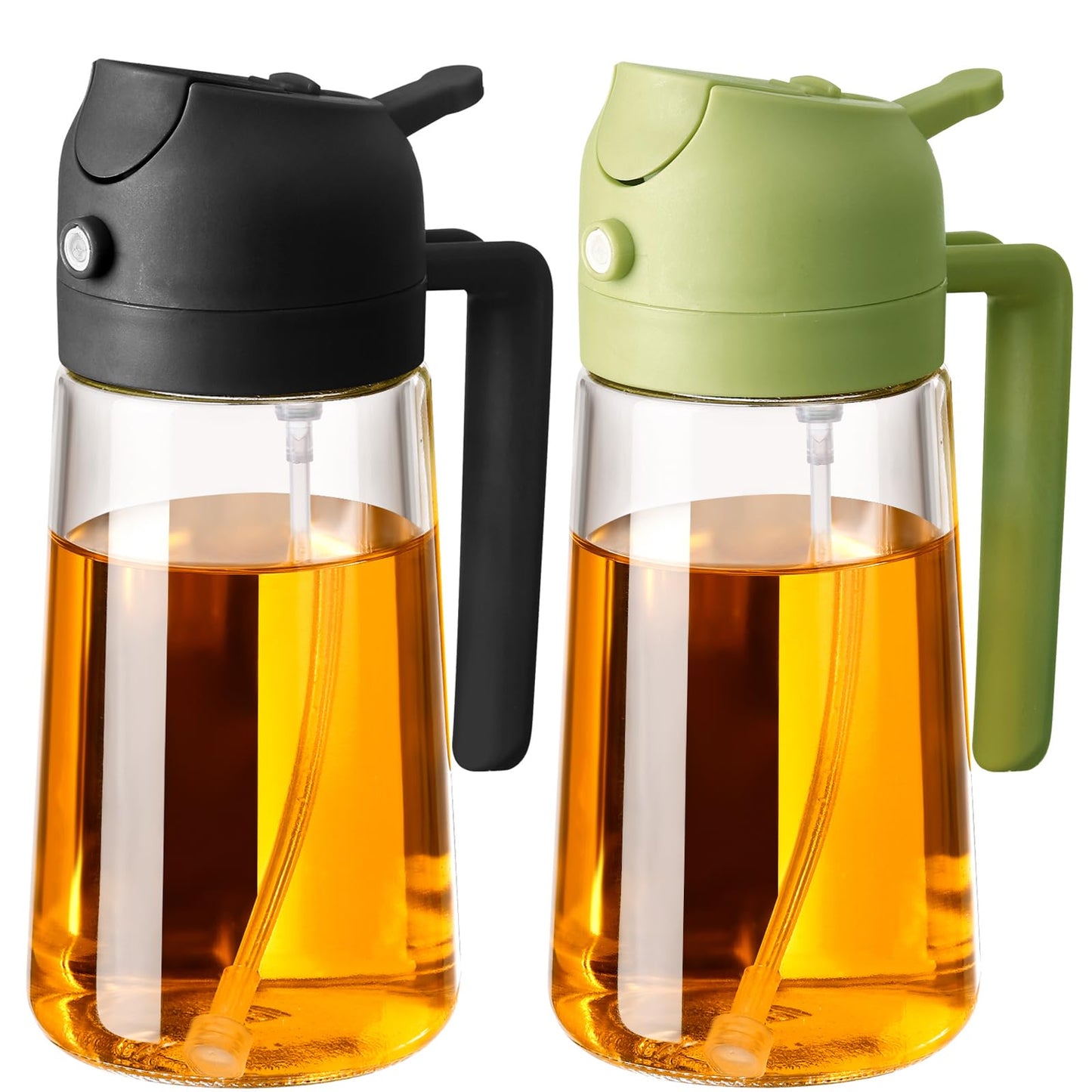 Olive Oil Sprayer for Cooking, 470ml 2 In 1 Glass Oil Dispenser/Pour Bottle, Kitchen Accessories, Kitchen Gadgets for Air Fryer, Salad, BBQ (Black)