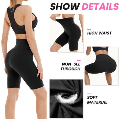 3 Pack Biker Shorts for Women – 8" Black High Waisted Tummy Control for Gym Workout Athletic Cheerleading Yoga