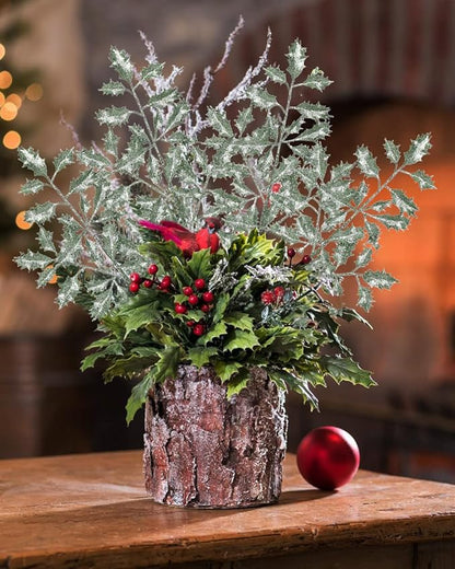 DILATATA 6Pcs Christmas Glitter Leaves Holly Leaves 23" Artificial Mint Green Holly Leaf Picks Sprays Giltter Stems for Christmas Tree DIY Xmas Wreath Garland Home Decor - Mint Green