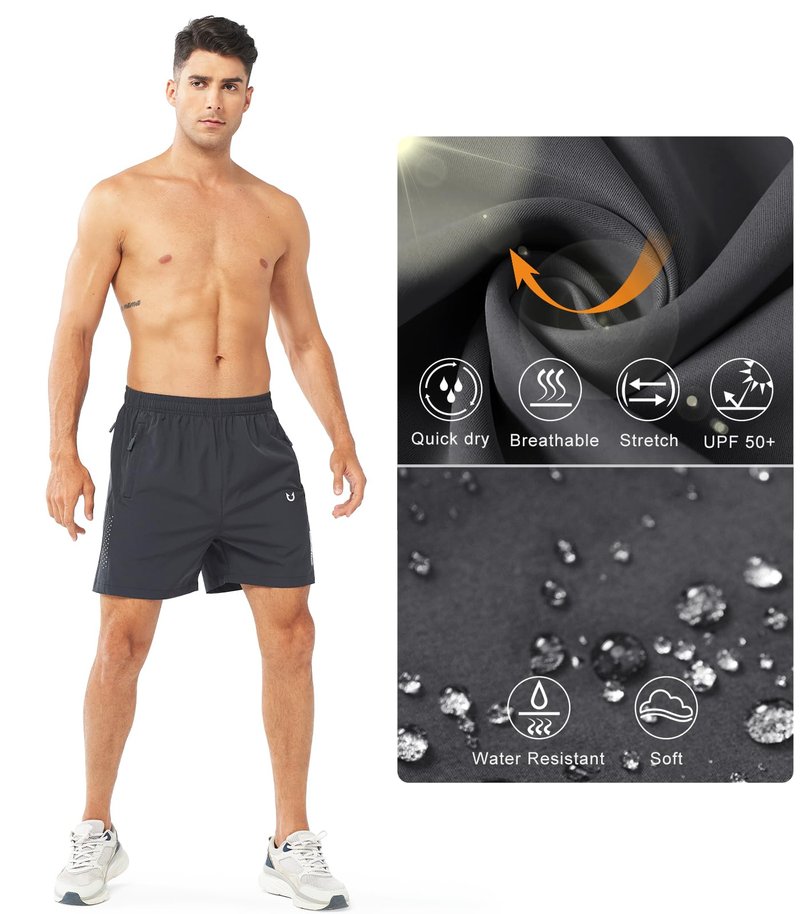 NORTHYARD Men's Athletic Running Shorts Gym Workout 7"/9"/5" Quick Dry Lightweight Sports Basketball Tennis 3 Zipper Pockets DARKGREY-5inch 2XL