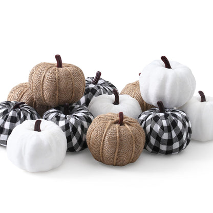 SITUMEIZI 12 Pcs Pumpkins Fake Harvest Velvet Pumpkin White Black Small Faux Fabric Foam Pumpkin for Fall Decor Wedding Thanksgiving Halloween Home Farmhouse Decoration(Burlap)