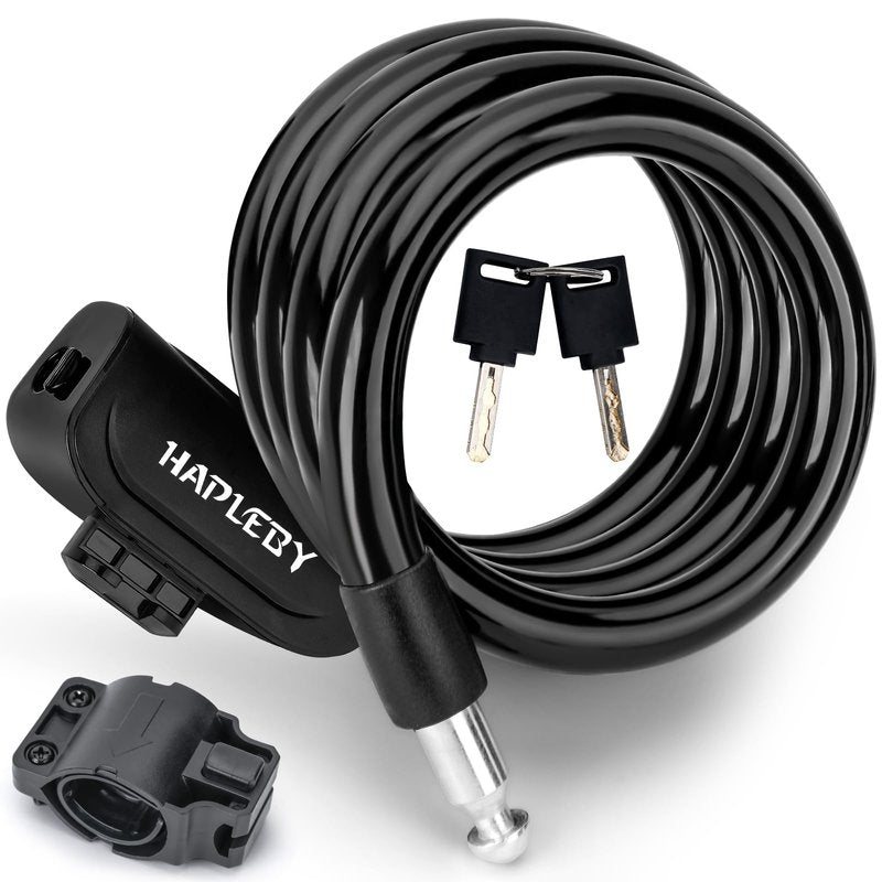 Hapleby Premium Bike Lock with 2pcs Keys, Professional Bike Cable Lock of 4 Feet, Heavy Duty Bicycle Lock Cable for Strong Anti-Theft, Come with 1PCS Mounting Bracket