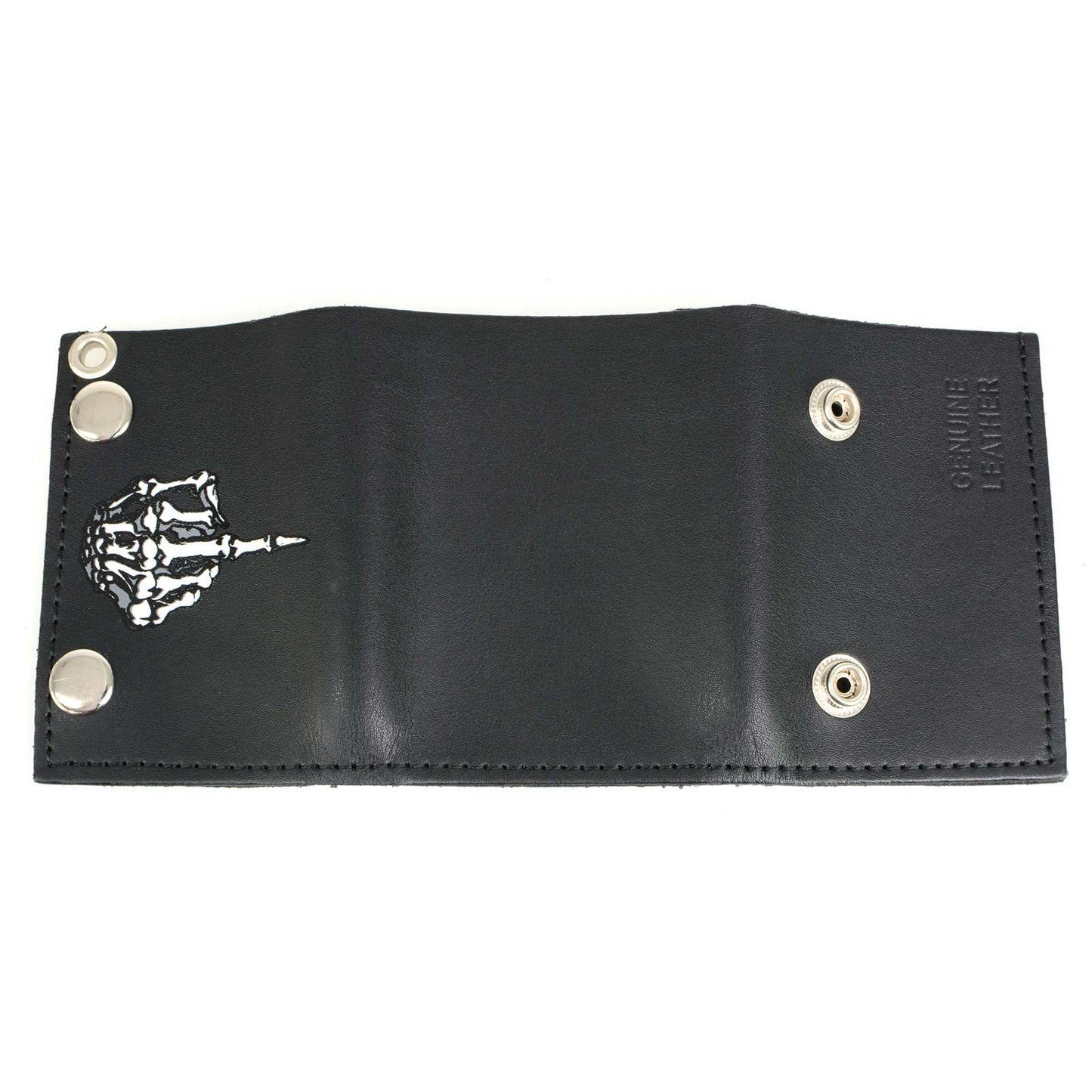 Milwaukee Leather MLW7840 Men's 4” Black Leather Biker Wallet - Tri-Fold Anti - Theft Stainless Steel Chain w/Skeleton Finger - One Size