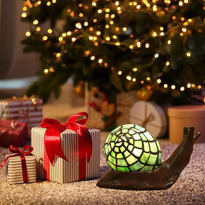 Tiffany Style Blue Snail Accent Table Lamp Handmade Stained Glass Shade Night Light for Kids with 3 Color Temperatures LED Bulb - Ideal Gift for Home Decor(8" D x 5" W x 5" H)