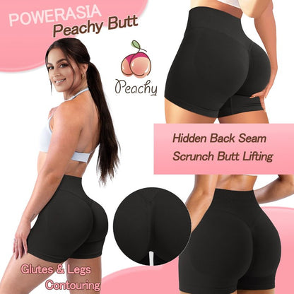 POWERASIA 4.5" Workout Impact Shorts Hidden Scrunch Butt Lifting Gym Booty Biker Shorts for Women Tummy Control Black