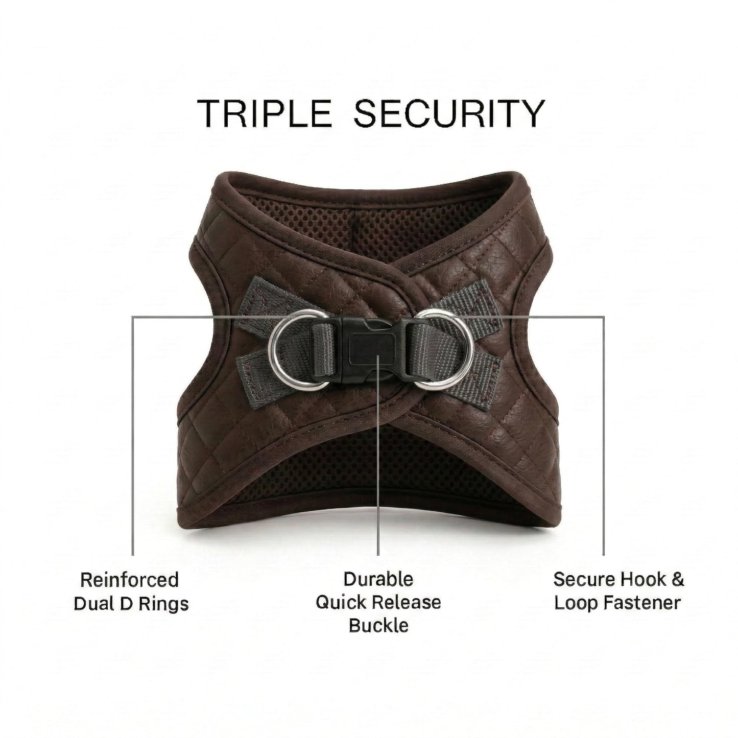 Step in Dog Cat Harness Lightweight Breathable Mesh Soft Padded Pet Vest Vegan Leather Choke Free Escape Proof for Small Medium Dogs (Chocolate Brown, Small)