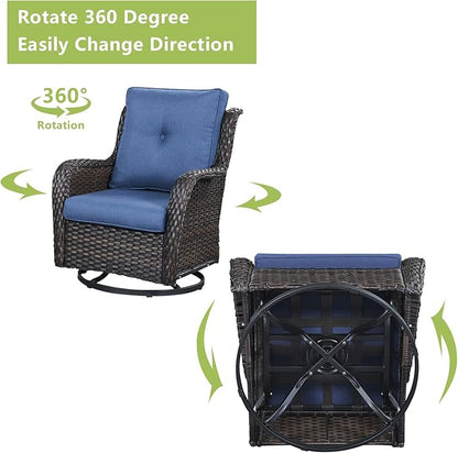 Rilyson Wicker Patio Furniture Set - 6 Piece Rattan Outdoor Sectional Conversation Sets with 2 Swivel Rocking Chairs,2 Ottomans,1 Loveseat and 1 Coffee Table for Porch Deck Garden(Brown/Blue)