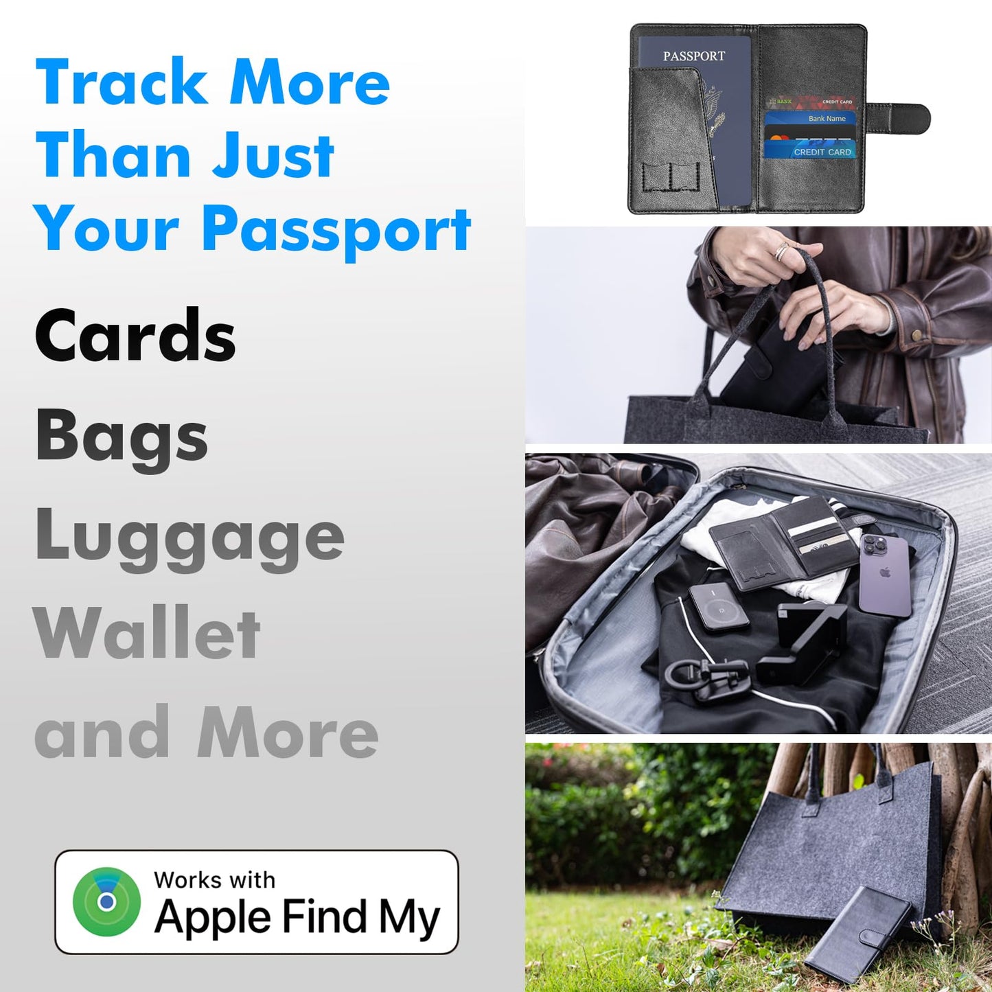 Travel Depot Trackable Passport Holder for Travel, Apple Find My Compatible Passport Wallet, Anti-Lost Passport Cover with Card Slots for Men & Women, Smart Travel Wallet