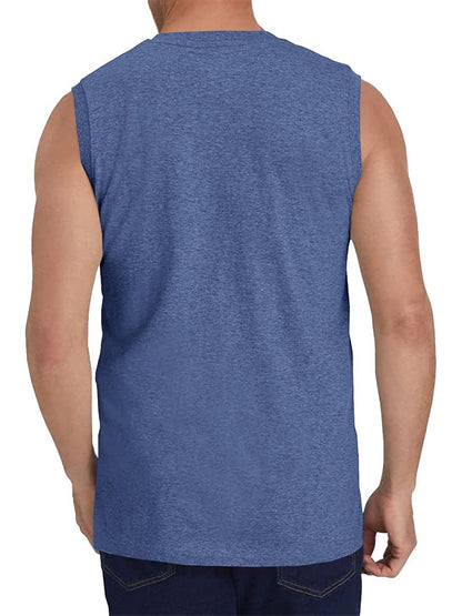 Wihion Men's Sleeveless Gym Tank Tops with Pocket Workout Bodybuilding Muscle T Shirts Blue