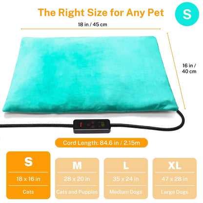 Toozey Small Pet Heating Pad, 6 Adjustable Temperature Dog Cat Heating Pad with Timer, Waterproof Heated Cat Bed with Chew Resistant Cord, Indoor Electric Pet Heated Mat 18x16in