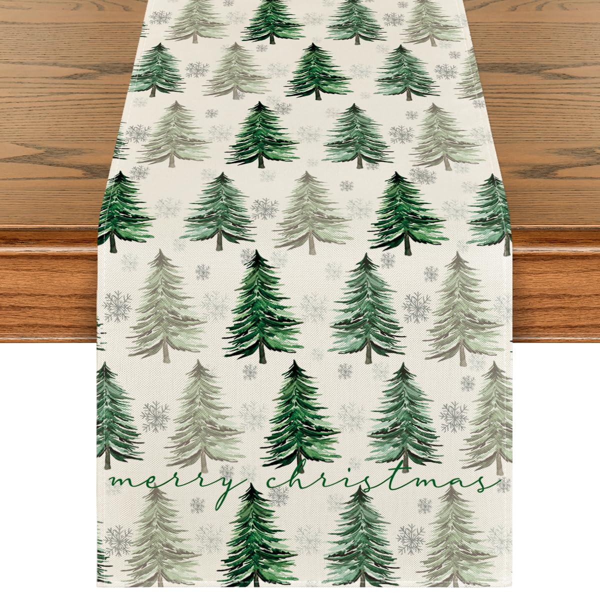 Artoid Mode Xmas Trees Snowflake Christmas Table Runner, Seasonal Winter Green Kitchen Dining Table Decoration for Home Party Decor 13x72 Inch