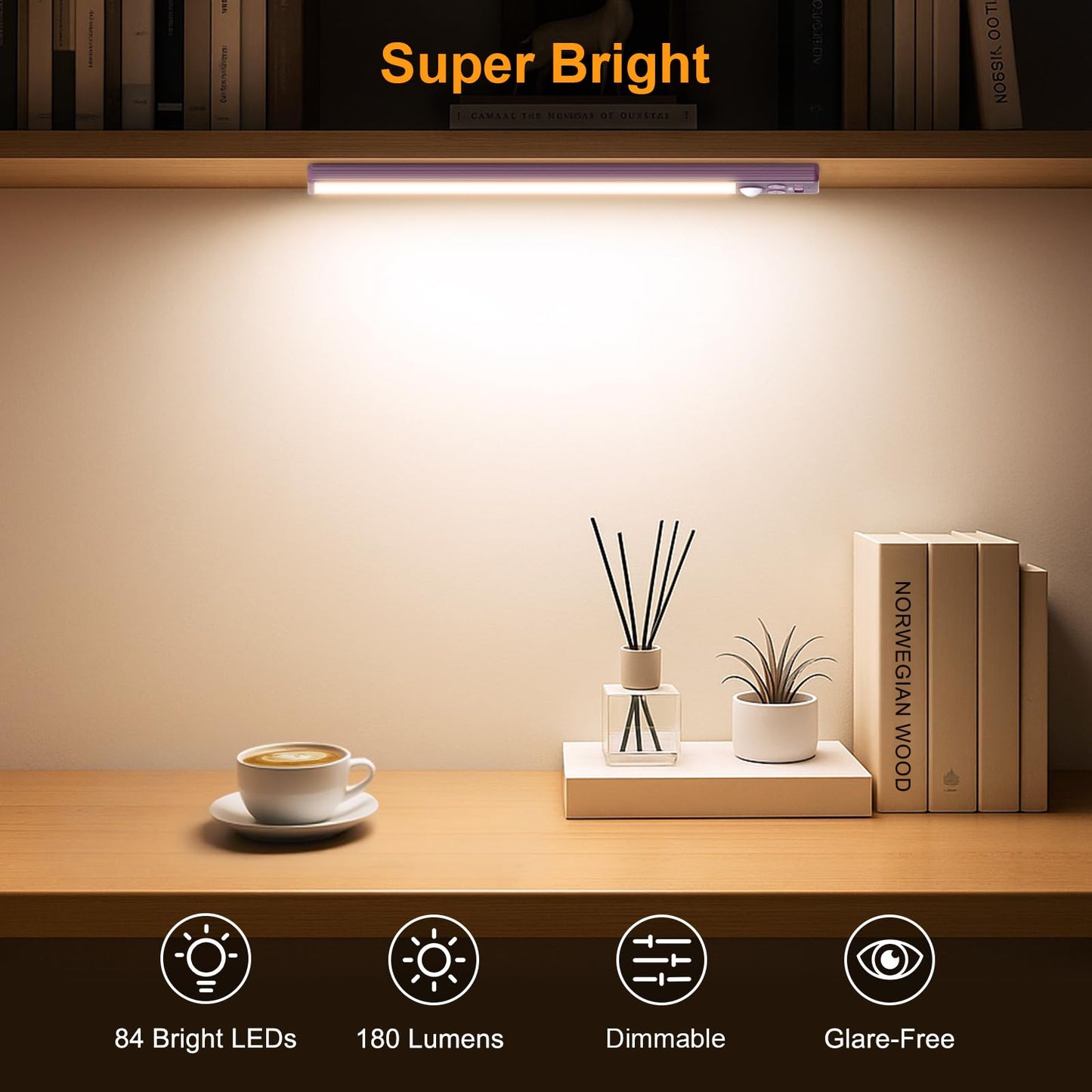 Gritin 10.2inch Under Cabinet Lighting Rechargeable 2 Pack- 3 Color Temps&5 Level Brightness, Super Bright, 4 Modes, Motion Sensor, Long Lasting - Easy Installation Magnetic Under Closet Lights-Mauve
