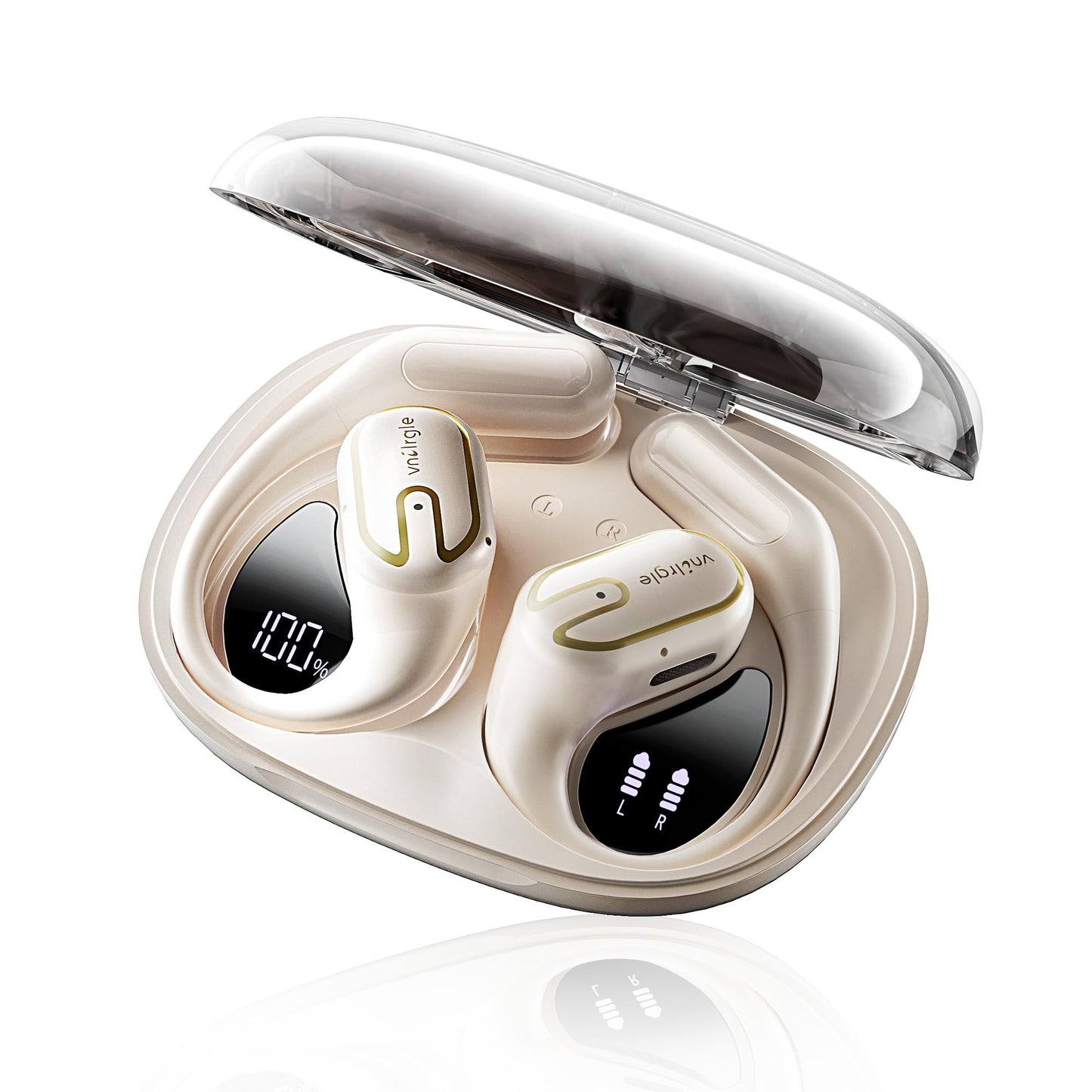2026 Upgraded Open Ear Headphones,Over Ear Earbuds with Ergonomic Earhook,Bluetooth Headphones 6.0 with Smart Digital Display,80H Playtime,IPX7 Waterproof,Touch Control Operate Fit Cycling (Skin)