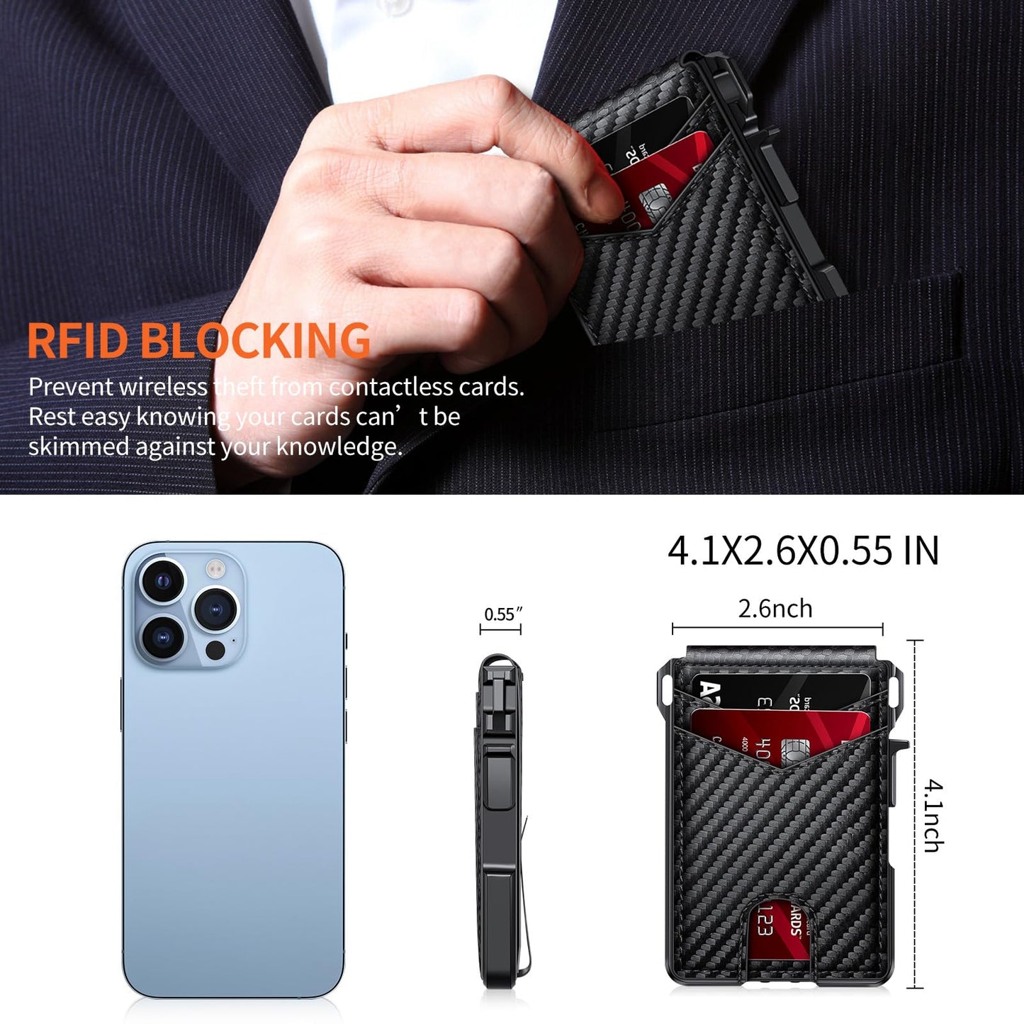 ZALVEX Wallet for Men, Mens Minimalist Wallet 9-13 Cards, Slim Compact Wallet with Money Clip & ID Window, RFID Blocking Smart Pop Up Card Wallet, Metal Aluminum Credit Card Holder Bifold Wallet