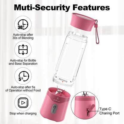 COKUNST 18oz Portable Blender, USB Rechargeable Personal Size Blenders, Smoothie Blender with 6 Blades for Protein & Shakes, Mini juicer with Extra Handle Lid for Travel Sports Outgoing
