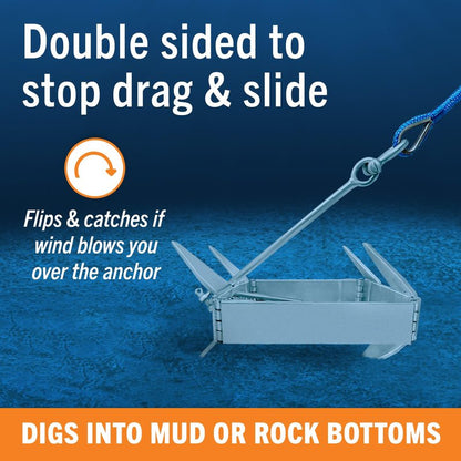 Better Boat 13lb Box Anchor for Boats up to 21ft, Folding Boat Anchor Hot Dip Galvanized, Double Sided Slide Anchor for Pontoon and Fishing Boats, Collapsible