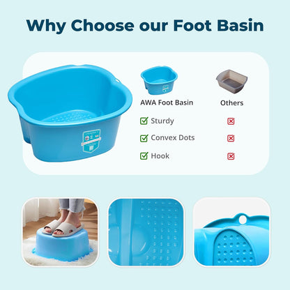 American Wellness Authority AWA Extra Large foot bath basin - Sturdy plastic soak tub For Soaking feet and Pedicure At Home Spa Kit Women Men (Grey Basin), 1.0 Count