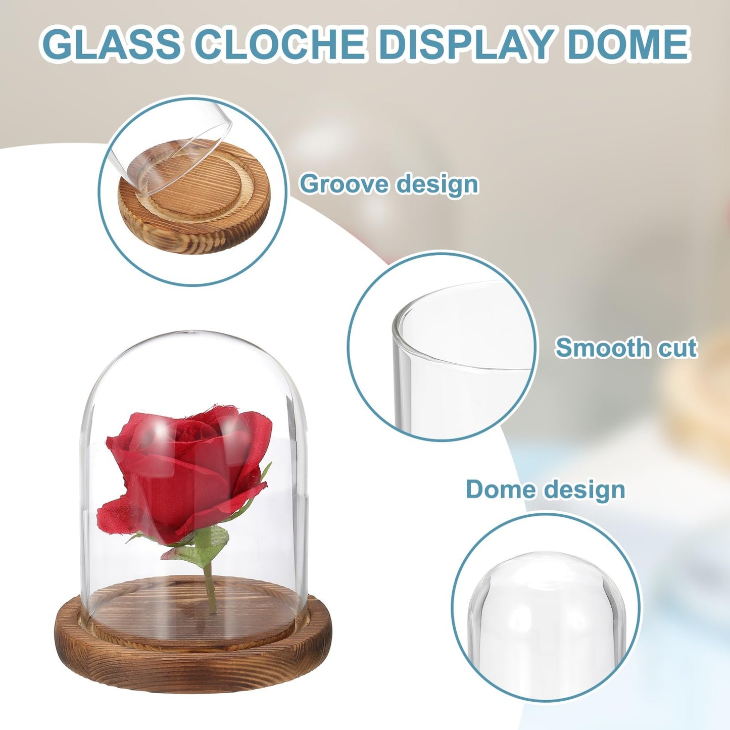 uxcell Glass Cloche Display Dome, 5.1" x 3.9" Glass Dome Display Case, Wood