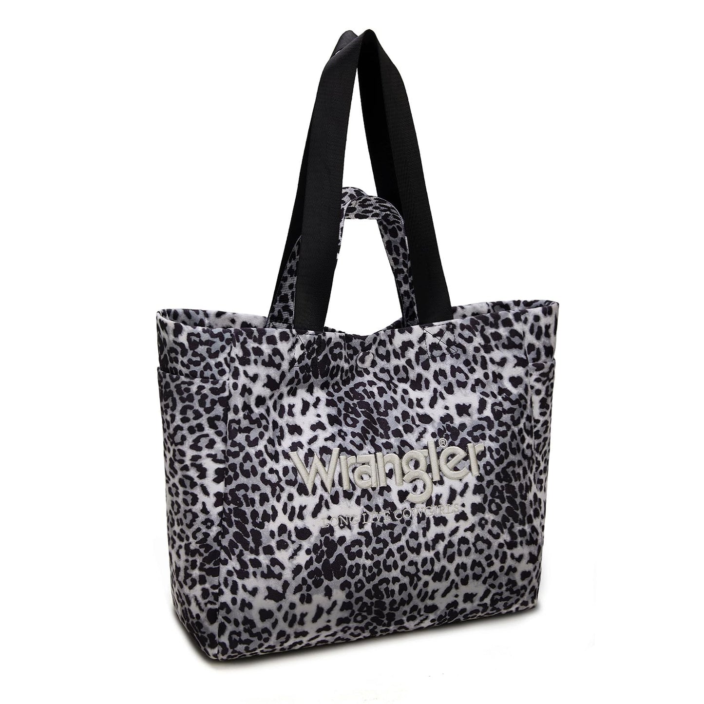 Wrangler Large Tote Bag for Women Designer Leopard Print Purse with Detachable Strap for Travel Work Gym Black WG433-8317BK