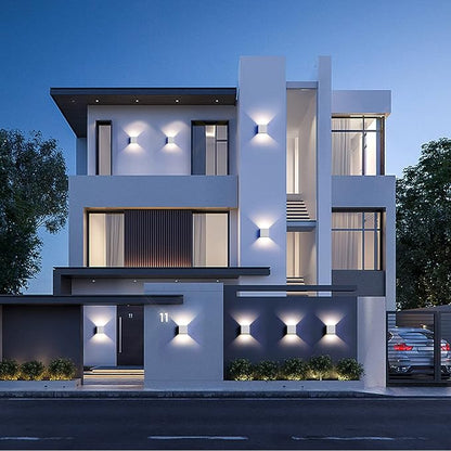 12W 2Pack Outdoor Wall Lights Exterior/Interior,LED White Outdoor Wall Sconces Light Fixtures Modern,IP65 Waterproof Square Aluminum Wall Lamps, Up and Down Lights 3000K Warm Lights
