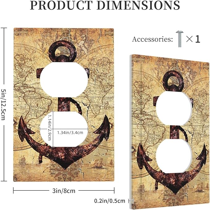 Anchor Nautical Vintage Map 1 Gang Single Duplex Light Switch Plate Outlet Cover Decorative Wall Plate Switchplate Electrical Faceplate for Office Livingroom Home Decor