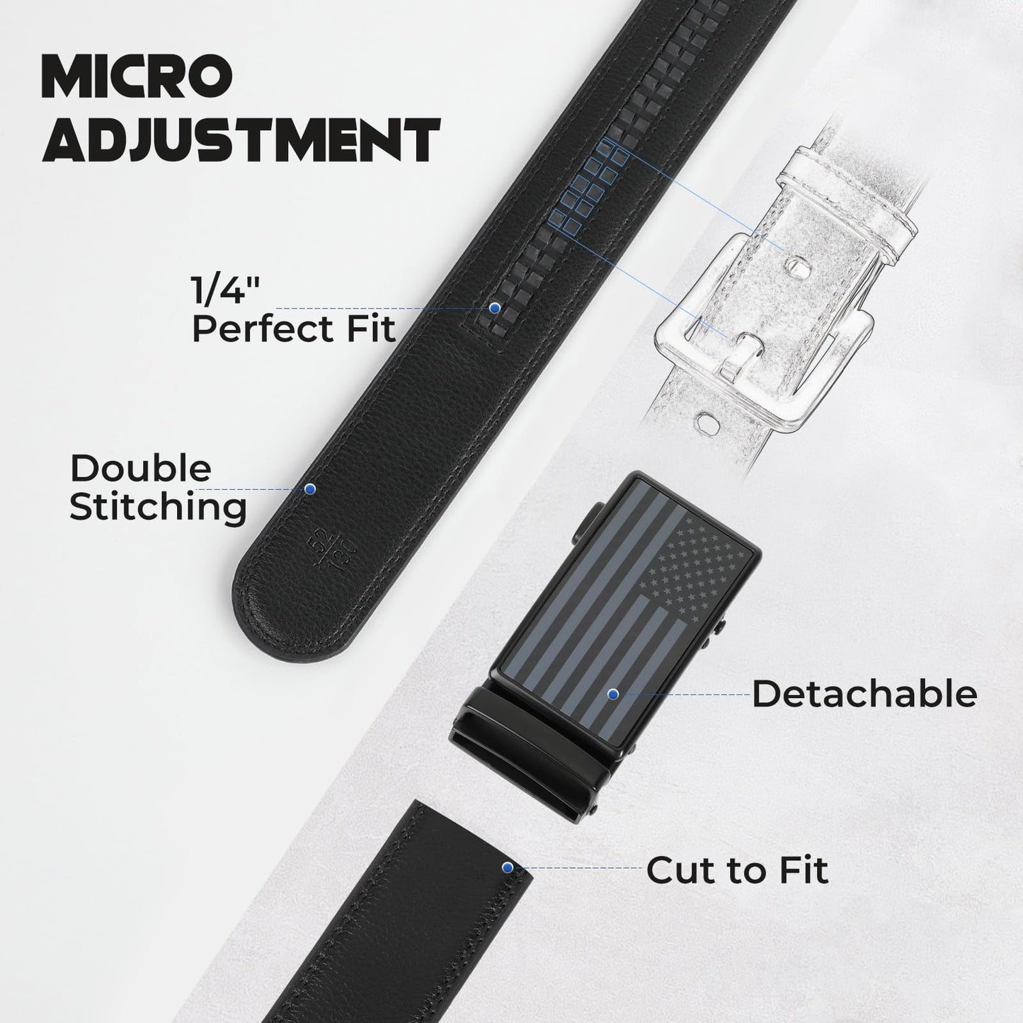 SANSTHS Mens Leather Belts Ratchet Black Dress Belt for Men with Automatic Slide Buckle Everyday Jeans Gift Belt for Him