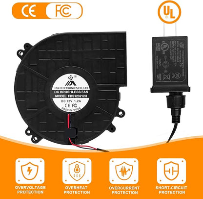 12V 1.2A Replacement Air Blower Fan for 5-12FT Halloween Christmas Inflatables with 1.5A Adapter 5 LED Light Fans Outdoor Blow Up Motor Replacement Fan Blower Parts for Inflatables Yard Decorations