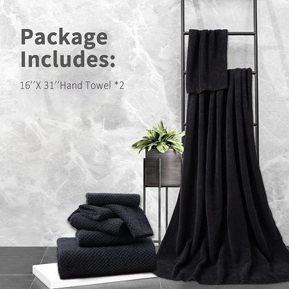 Black Hand Towels Set 2 Pack-16“x31”, Ultra Soft Microfibers Bathroom Towel Set