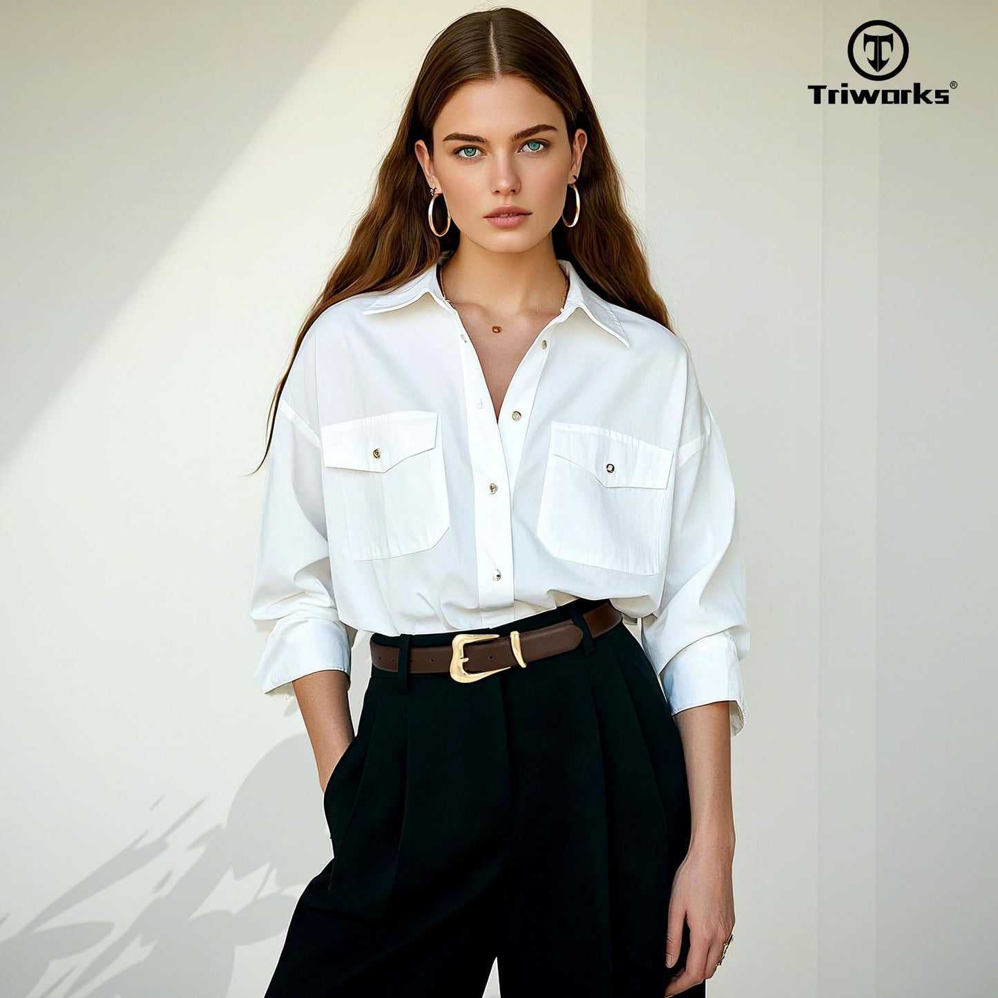 TRIWORKS Women's Belts for Jeans Pants Gold Buckle Fashion Waist Belts for Ladies Leather Belts