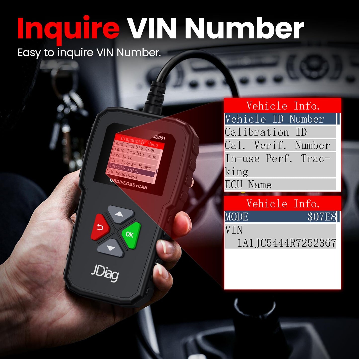 JDIAG JD001 OBD2 Scanner Professional Code Reader Engine Fault Scanner CAN Diagnostic Scan Tool for Cars Since 1996 Easy to Read and Clear False Code with DTC Lookup, I/M Readiness, Freeze Frame