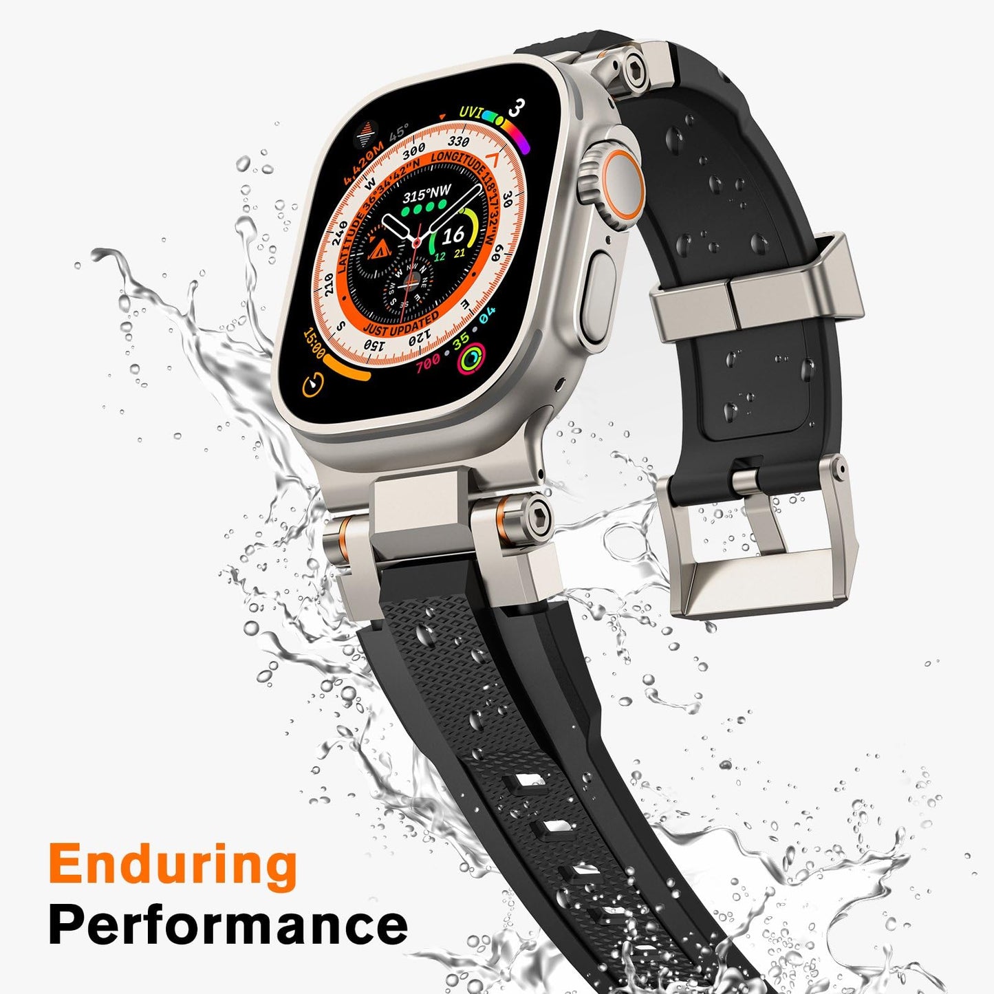 amBand Bands Compatible with Apple Watch Ultra 3/2/1 49mm, M1 Sport Series Rugged Durable Strap with Metal Connector to Match Ultra's Titanium Case for iWatch 49mm Men Titanium/Black