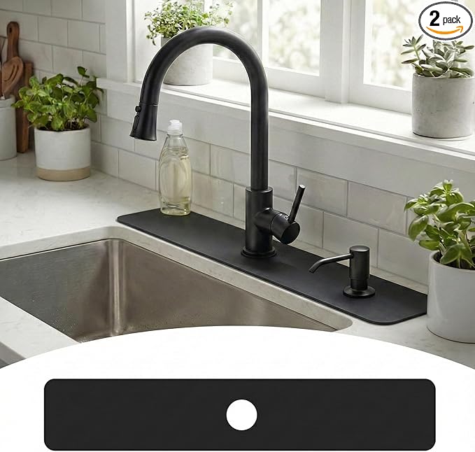 33" Lx5.5 W Long Kitchen Sink Faucet Mat: Customizable Black Splash Guard