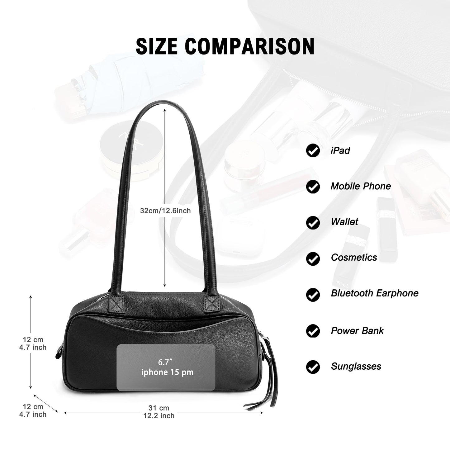 hedexe Leather Shoulder Bag for Women: Genuine Leather Hangbag for Ladies - Chic Bowler Purse for Work Travel & Daily(01Black)