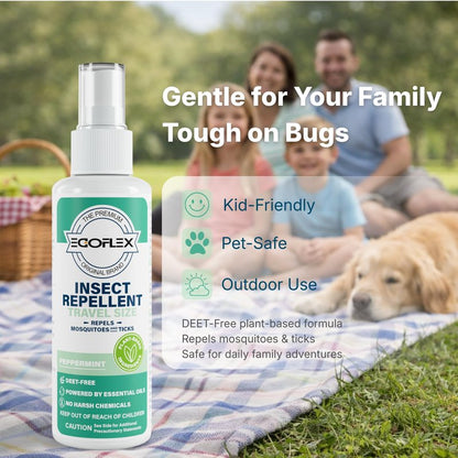 3-Pack Mosquito Repellent Spray - DEET-Free Bug Spray Travel Size TSA Approved - Mosquito, Tick & Insect Killer Deterrent with Natural Essential Oils - Peppermint Scent - Safe for Family - 3 Fl Oz