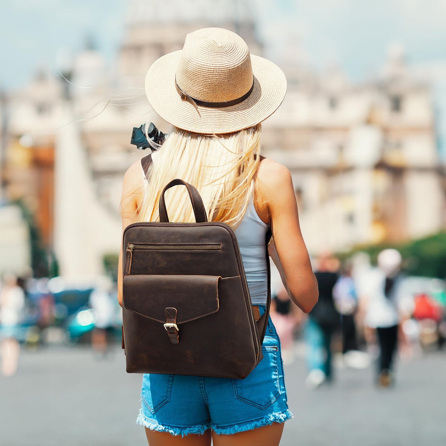 S-ZONE Small Leather Backpack Purse for Women Vintage Casual Daypacks Travel Rucksack Handbag