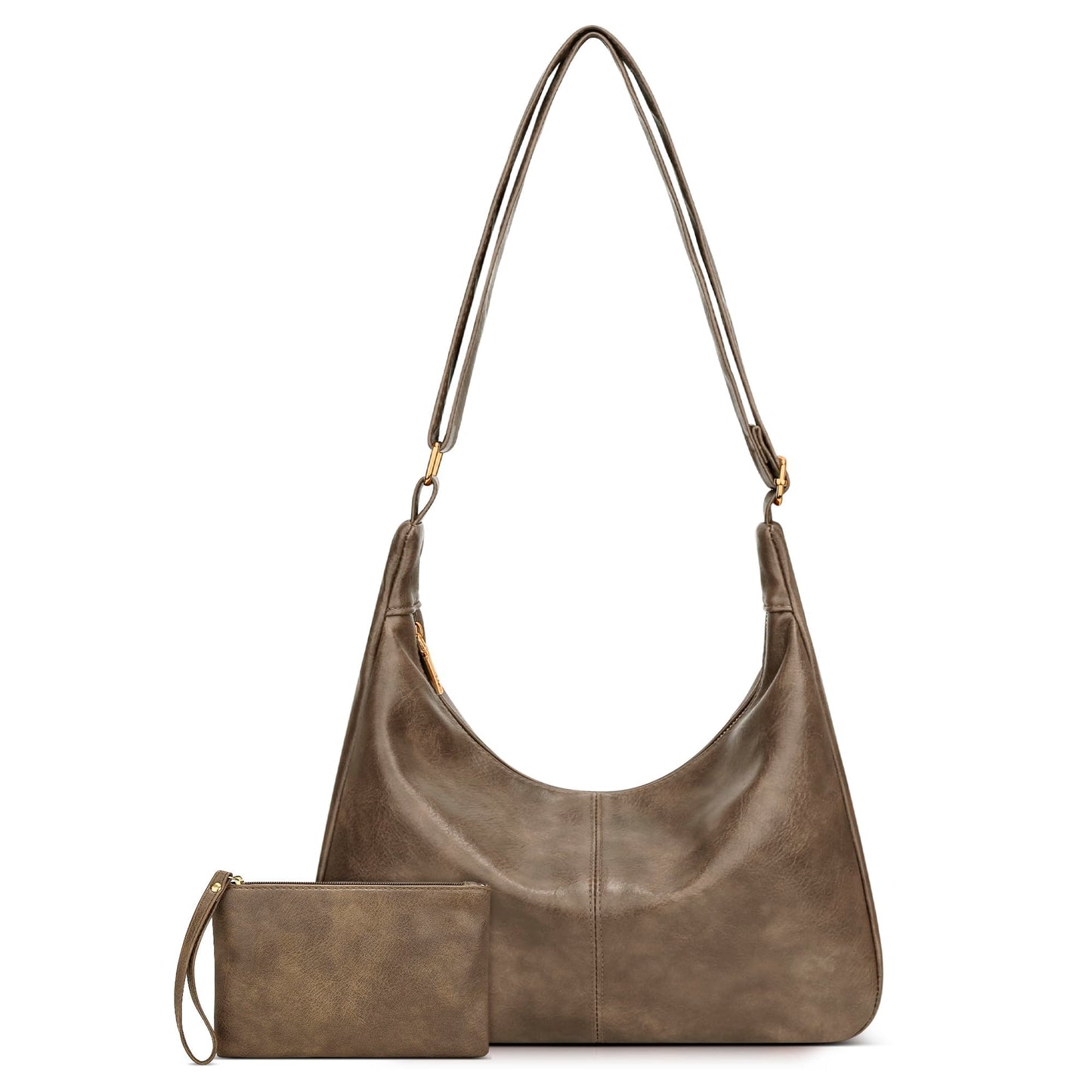 KKXIU Slouchy Hobo Bags for Women - Ultra Soft Foldable Shoulder Handbag Vegan Leather Tote Purse with Reinforced Zipper (Apricot)