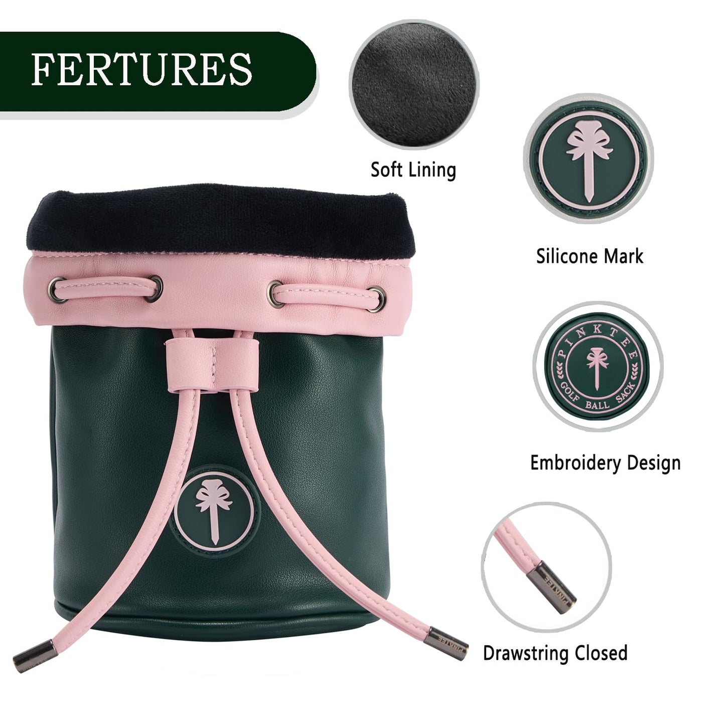 CROWNBLANKS PINKTEE Golf Valuables Pouch Leather Golf Tee/Ball Bag with Drawstrings Bucket Waist Design, Golf Accessories Organizer for Women Men(CASINO QUEEN)