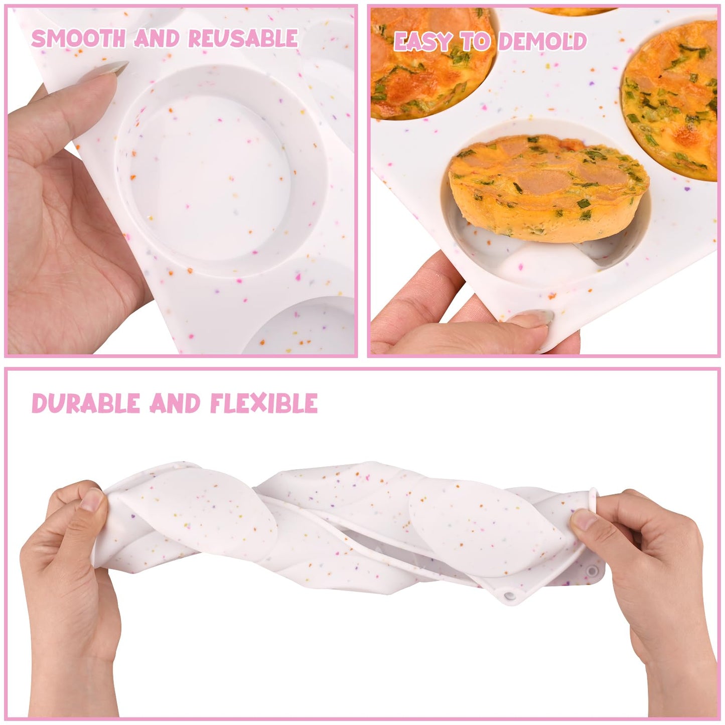 Sakolla 2 Pack Silicone Egg Bite Molds for Air Fryer, Nonstick 7 Cups Air Fryer Muffin Pan for Baking Egg Bite, Mini Muffins, Tart, Mini Cupcake and Quiche (Pink + Green)