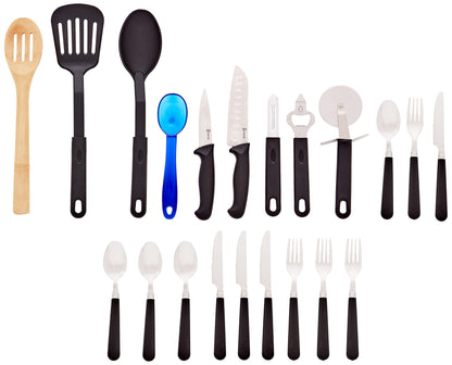Gibson Home 74 Piece Kitchen in a Box Pots and Pans Cookware, Plates and Bowls Dinnerware, Cutlery Knife Block, Flatware Utensils, Tools & Gadgets, Storage, Glasses Set