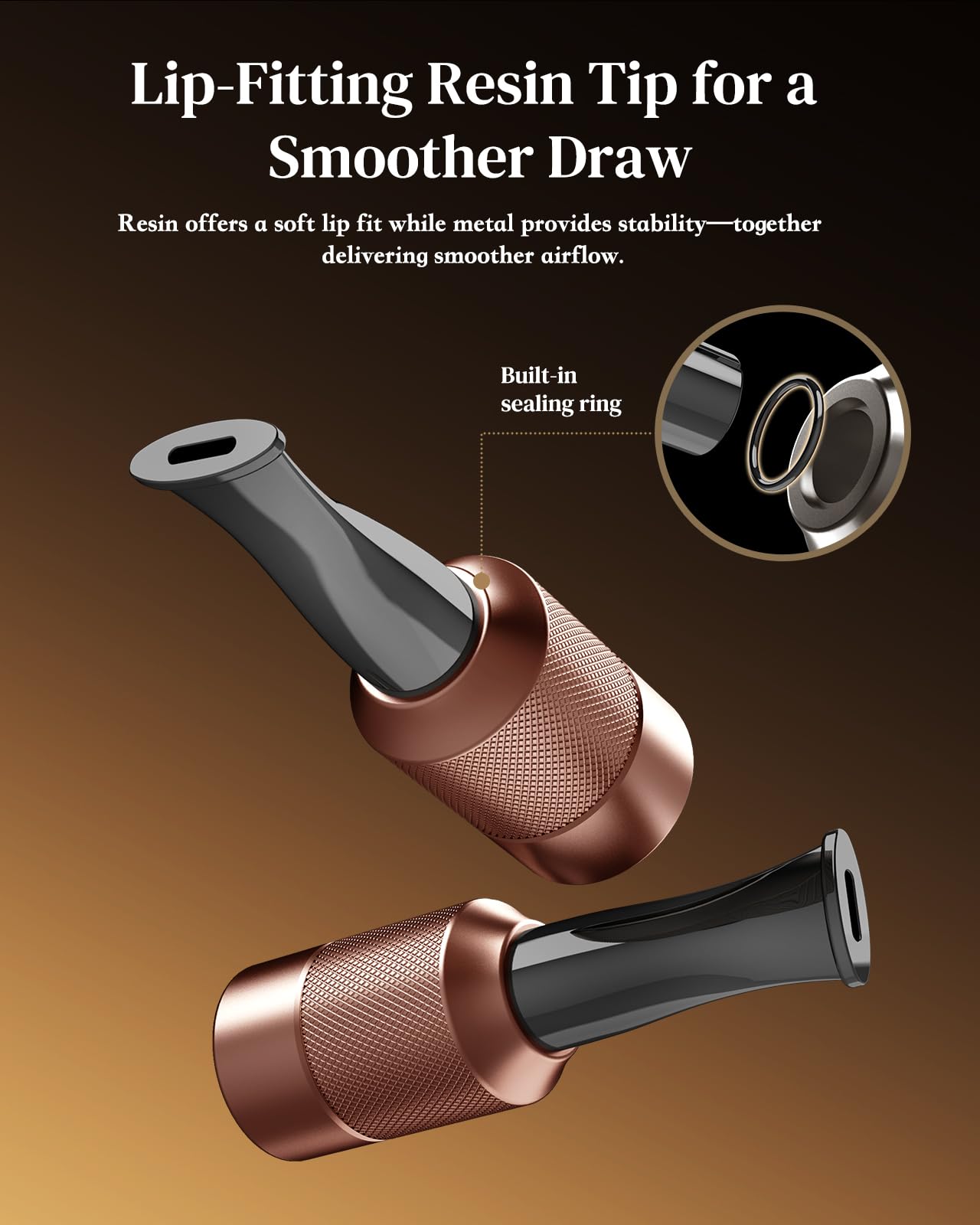 DGHOPE Cigar Holder & Mouthpiece Tips Set (36–58 Ring Gauge) – Reusable Metal & Resin Cigar Mouthpiece with Beech Wood Storage Base, Smooth Draw, Cigar Accessories Gift for Men and Women Brown