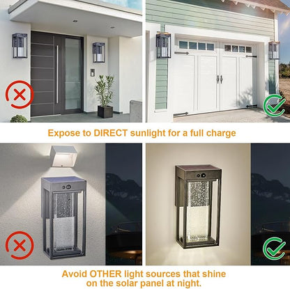 Solar Outdoor Wall Light with 3 Modes Motion Sensor Crystal Exterior Sconce with 4000K 250LM LED Outside Light for House Front Door Garden Patio IP65 Waterproof Dusk to Dawn Solar Porch