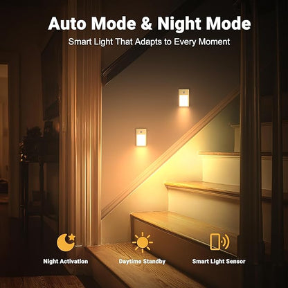 Rechargeable Motion Sensor Night Lights, 8-Pack - Painted Gold Aluminum Alloy, Ultra-Compact Magnetic Mount, 3000K Warm White Glow, Ideal for Hallways, Bedrooms, Stairs & Nightly Use