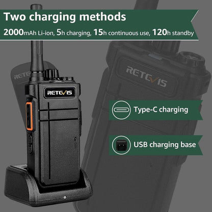 Retevis RB37 Bluetooth Walkie Talkies,Bluetooth Two Way Radio New Version,2000 mAh&120h Standby Long Battery Life,Wireless Earpiece,Flashlight,VOX,Type-C,2 Way Radio for Church Hospital Family(2Pack)