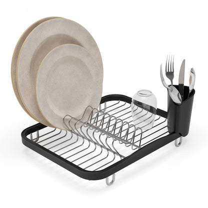 Umbra 330065-744 Sinkin Drying Rack- Dish Drainer Caddy with Removable Cutlery Holder Fits in Sink or on Counter top, Medium, Black/Nickel Kitchen, Silver