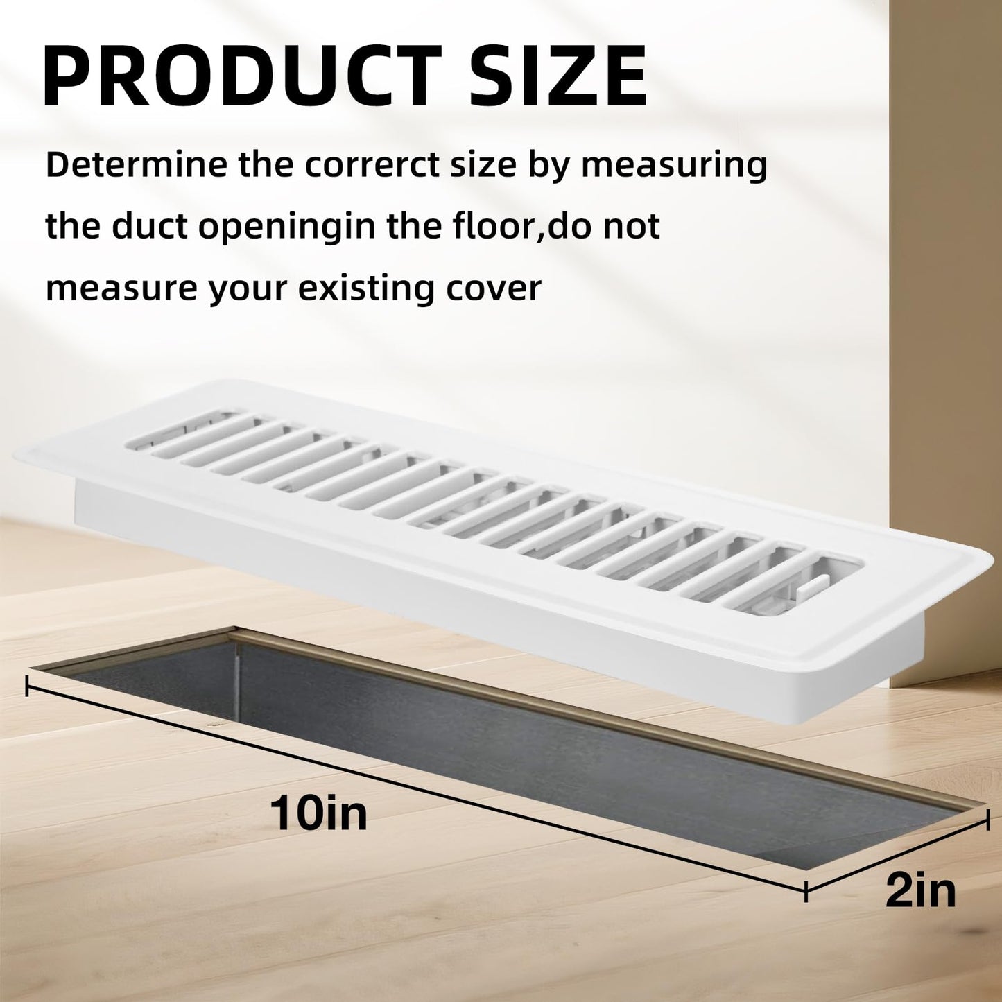 Floor Register 2x10, 4 Pack Floor Vent Covers for Home Floor Heavy Duty Steel Walkable Floor Grates Adjustable Air Vent Covers 2" x 10" Floor Vent, White