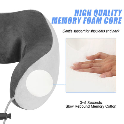 Travel Neck Pillow/Electric Neck Massager with Heating, Memory Foam Pillow for Neck Pain Relief, Neck Support Pillow for Airplane, Car, Office, Gift (Grey)