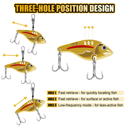 CWSDXM VIB Metal Lures Zinc Alloy Fishing Blade Spinner Bait with Treble Hooks Fishing Spoons Lures Pack of 5