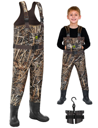 TIDEWE Chest Waders for Toddler & Children, Neoprene Waterproof Insulated Hunting & Fishing Youth Waders for Boy and Girl, Cleated Bootfoot Kids Wader, Next Camo Evos (Size 2T)