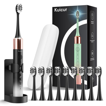 Sonic Electric Toothbrush for Adults and Kids, Comes with 10 Brush Heads & Travel Case, 5 Modes with 2 Minutes Built in Smart Timer, One Charge for 90 Days, 42,000 VPM Motor (Black)