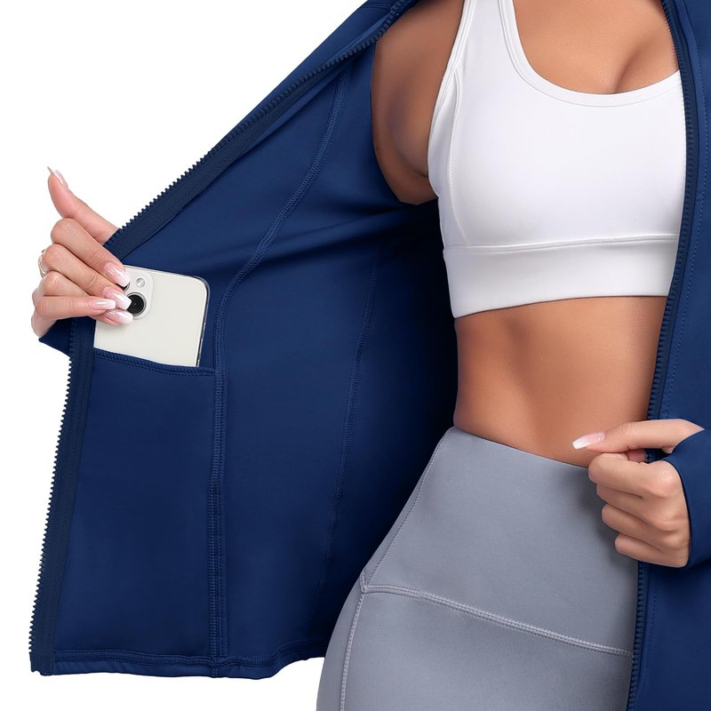Cighay Women's Athletic Full Zip Lightweight Workout Jacket With Pockets Running Slim Fit Yoga Sportwear With Thumb Holes